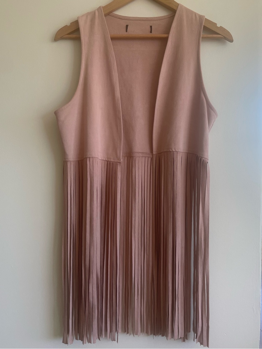 Faux Suede Fringe Vest in Dusty Rose